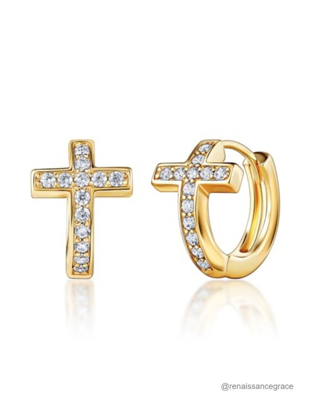 18K Gold Plated Crystal Cross Huggie Hoop Earrings 0.5 Inch